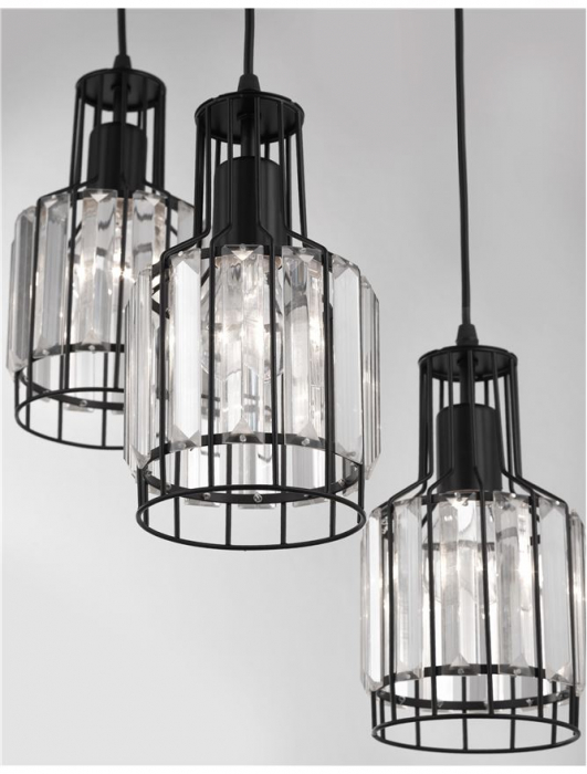 Lustra rotunda neagra Baldari, cu 3/5 pendule din metal, inaltime ajustabila, 9001702 - Novaluce [6]