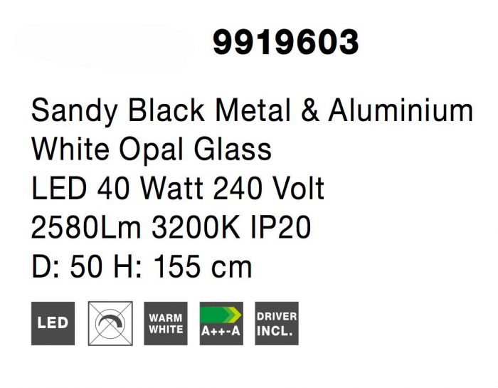 Lustra rotunda neagra cu 5 globuri albe Esila Ø50 cm, iluminare LED, sticla/metal, 9919603 - Novaluce [7]