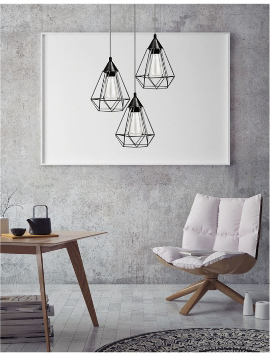 Lustra rotunda neagra Fredri, 3 pendule geometrice din tije metalice, Ø 30 cm, 7605189 - Novaluce [2]