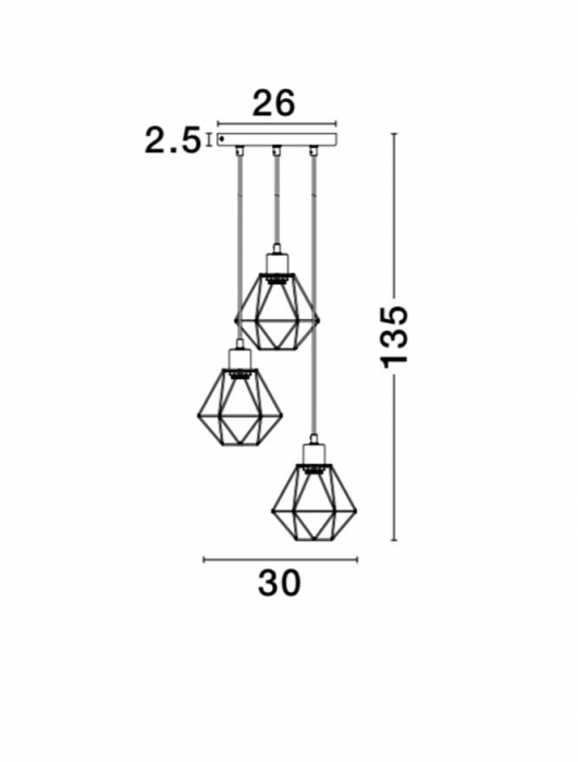 Lustra rotunda neagra Ivana, 3 pendule geometrice din tije metalice, Ø 30 cm, 673603 - Novaluce [3]