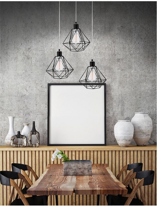 Lustra rotunda neagra Ivana, 3 pendule geometrice din tije metalice, Ø 30 cm, 673603 - Novaluce [2]