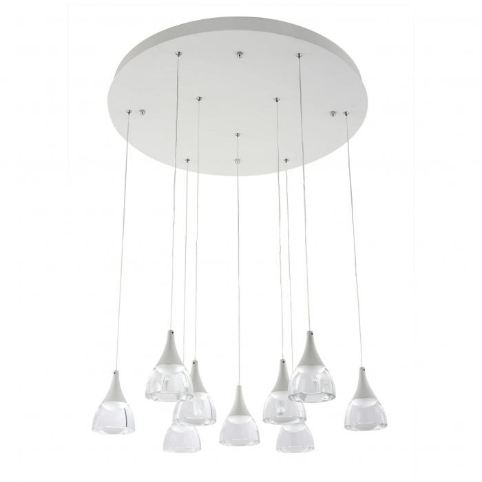 Lustra rotunda pendule LED alba/neagra Londyn 70x70 cm 9 becuri, abajur acril transparent/aluminiu, AZ 3143 - Azzardo [2]