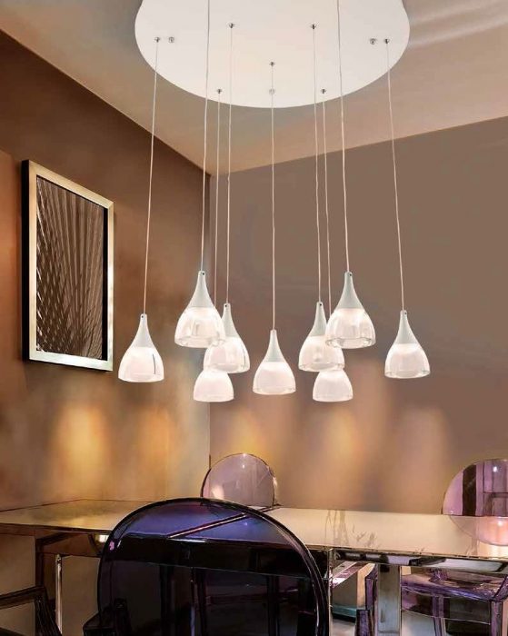 Lustra rotunda pendule LED alba/neagra Londyn 70x70 cm 9 becuri, abajur acril transparent/aluminiu, AZ 3143 - Azzardo [6]