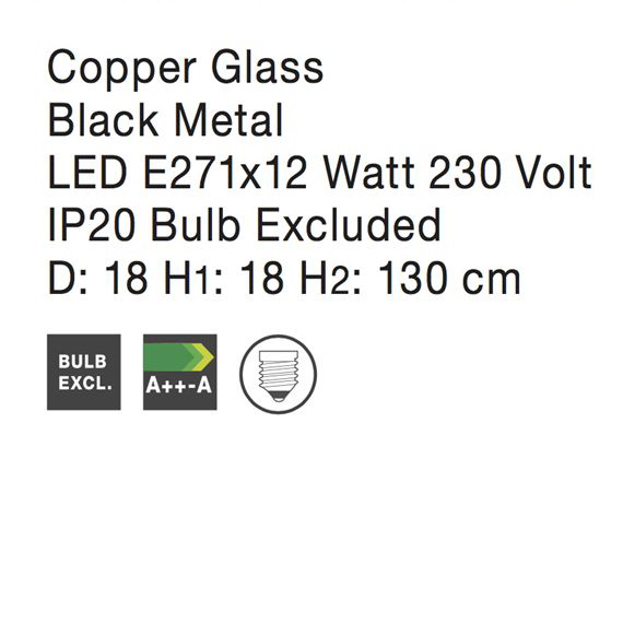 Lustra rotunda sticla cupru Dionis Ø 18 cm, inaltime reglabila, baza metal, 8142680 - Novaluce [3]