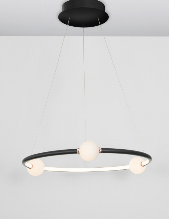 Lustra rotunda tip inel LED dimabila Charon 64 cm, detalii glob albe sticla, design modern, 9820601 - Novaluce [3]