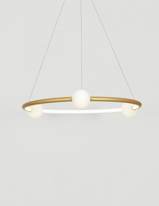 Lustra rotunda tip inel LED dimabila Charon 64 cm, detalii glob albe sticla, design modern, 9820601 - Novaluce [9]