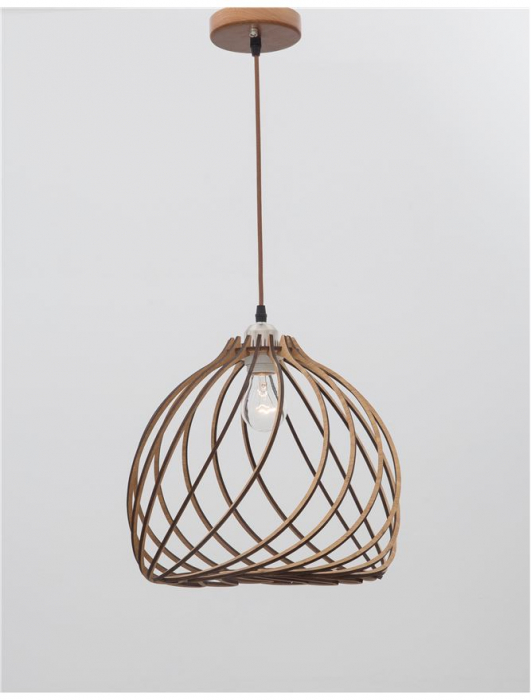 Lustra rotunda tip pendul Almira Ø 35 cm, abajur din lemn, inaltime reglabila, 9135061 - Novaluce [6]