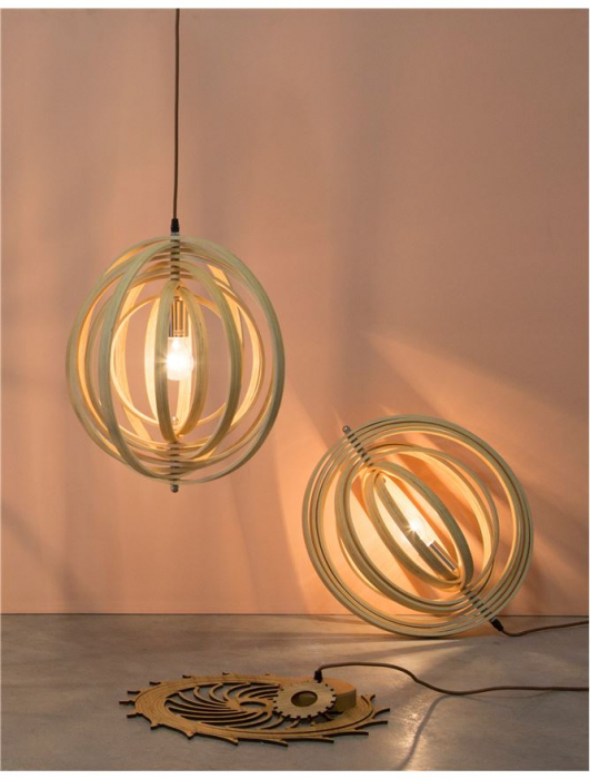 Lustra rotunda tip pendul Maxi Ø 43 cm, abajur discuri din lemn, inaltime reglabila, 9138062 - Novaluce [6]