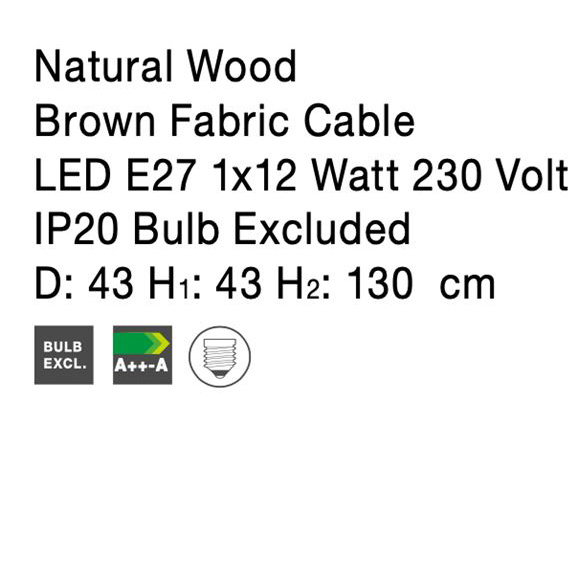 Lustra rotunda tip pendul Maxi Ø 43 cm, abajur discuri din lemn, inaltime reglabila, 9138062 - Novaluce [17]