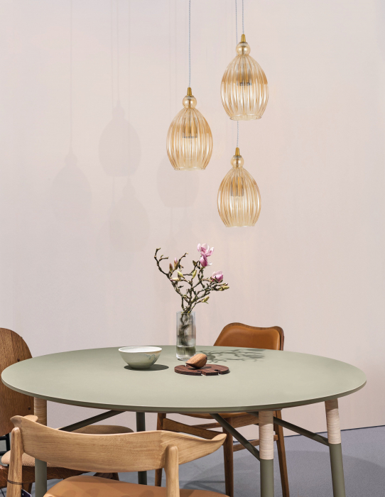 Lustra sticla galbena 3 pendule forma rotunda alungita Jaime Ø23 cm, metal auriu, 9988382 - Novaluce [4]