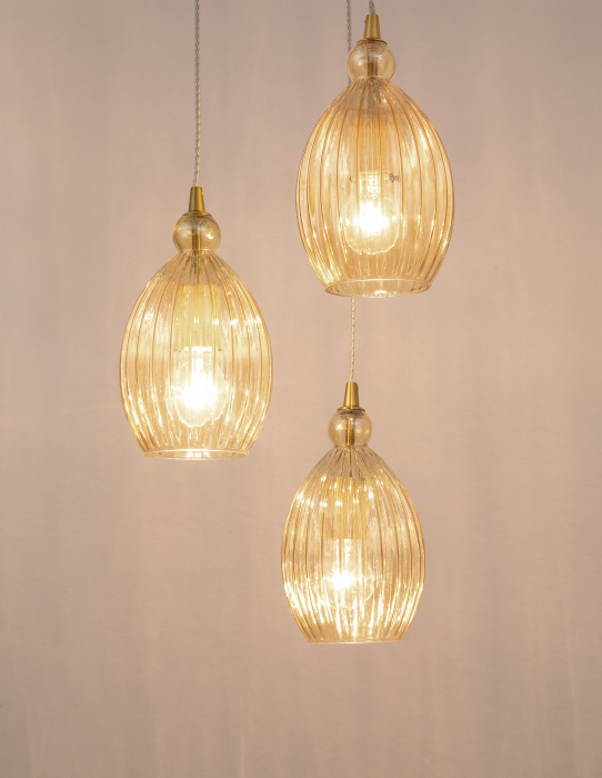 Lustra sticla galbena 3 pendule forma rotunda alungita Jaime Ø23 cm, metal auriu, 9988382 - Novaluce [5]