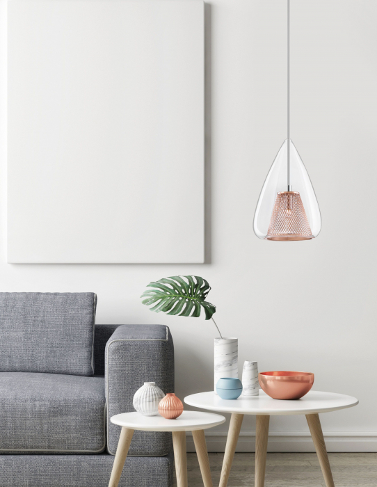 Lustra sticla transparenta Kimbra detalii metal impletit auriu rose, design modern, 1600200501 - Novaluce [2]