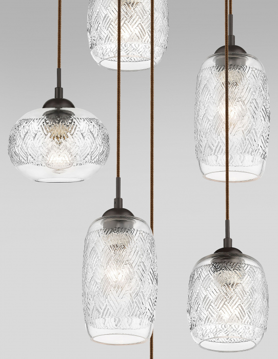 Lustra stil vintage Odon Ø40 cm 6 pendule diferite sticla transparenta forme geometrice, 938220 - Novaluce [2]