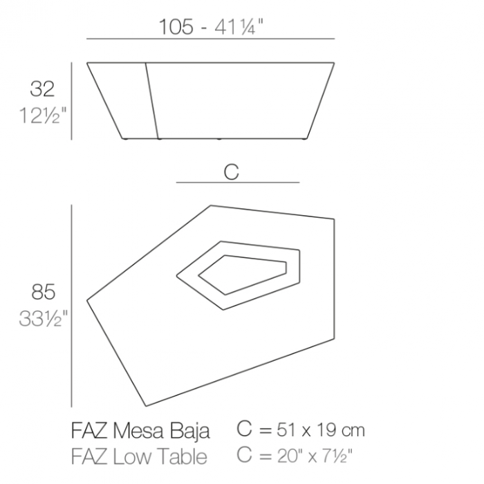 Masa cafea iluminare LED Faz 105x85x32 cm, design modern geometric cu loc frapiera, 54007 - Vondom [32]