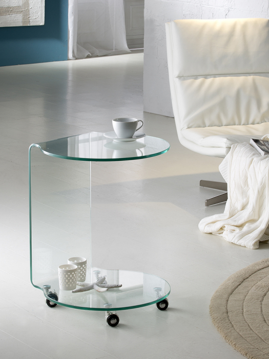 Masa cafea transparenta Remina, 45x47 cm, din sticla securizată cu roti, 552672 - Schuller [2]