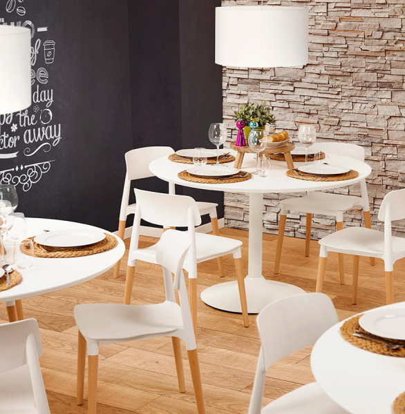 Masa rotunda alba MDF Buro 90 cm, picior cental alb otel, design modern, DT00640WH - Kokoon [11]