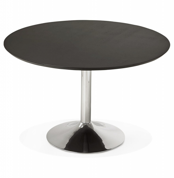 Masa rotunda neagra Bleta 120 cm MDF textura lemn / picior central crom otel, DT00520BL - Kokoon [3]
