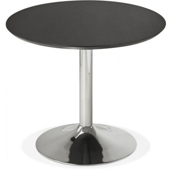 Masa rotunda neagra Bleta 90 cm MDF negru textura lemn, picior central crom otel, DT00700BL - Kokoon [2]