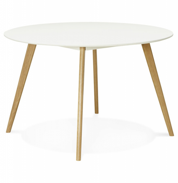 Masa rotunda dining Camden 120 cm stil scandinav, MDF alb mat / picioare stejar masiv, DT00420WH - Kokoon [3]