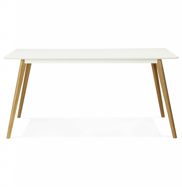 Masa dining Crush 160x90 cm stil scandinav MDF alb mat / picioare lemn stejar, DT00410WH - Kokoon [2]