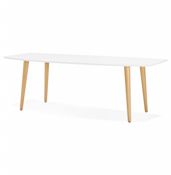 Masa dining extensibila alba Etenda 170-270x100 cm stil scandinav, MDF alb mat / picioare fag, DT00540WHNA - Kokoon [9]