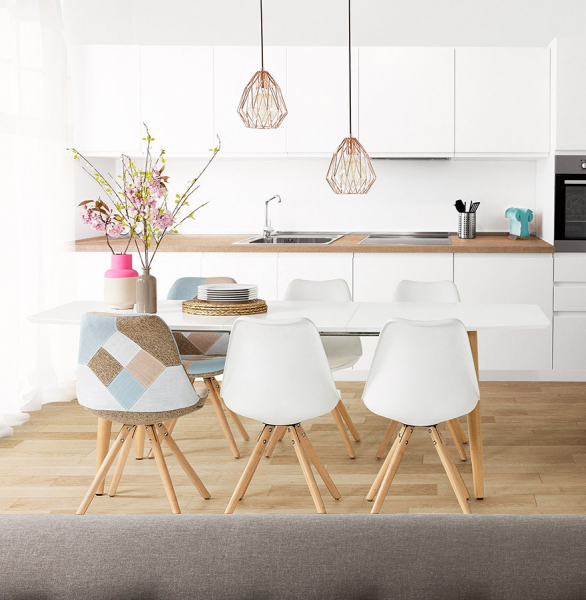 Masa dining extensibila alba Etenda 170-270x100 cm stil scandinav, MDF alb mat / picioare fag, DT00540WHNA - Kokoon [29]