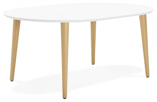 Masa de design extensibila Olga stil scandinav 120-220x100 cm MDF alb / picioare fag, DT00570WH - Kokoon [2]