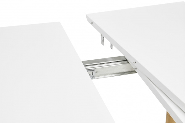 Masa de design extensibila Olga stil scandinav 120-220x100 cm MDF alb / picioare fag, DT00570WH - Kokoon [8]