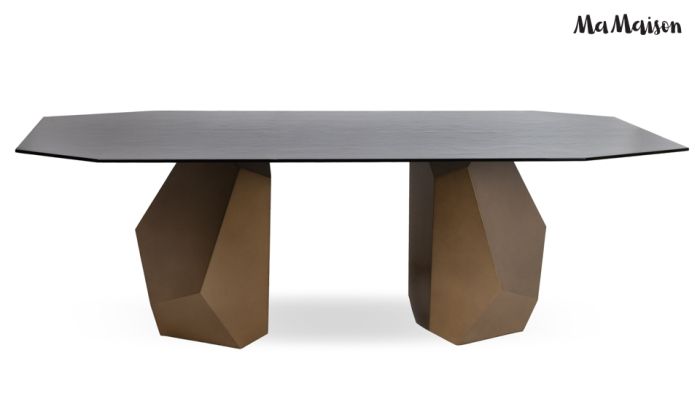 Masă de Dining Celeste 240x120x76,5 cm, Auriu/Negru - MaMaison [3]