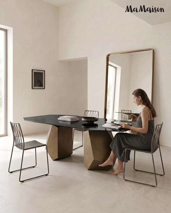 Masă de Dining Celeste 240x120x76,5 cm, Auriu/Negru - MaMaison [5]