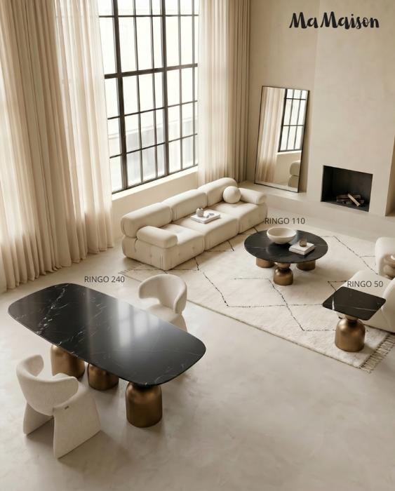 Masă de Dining Ringo 240x120x76 cm, Negru Auriu - MaMaison [10]