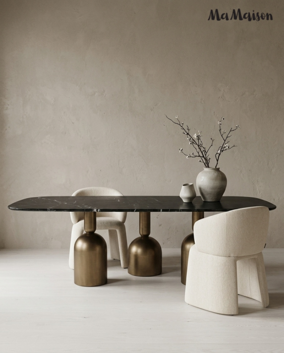Masă de Dining Ringo 240x120x76 cm, Negru Auriu - MaMaison [5]