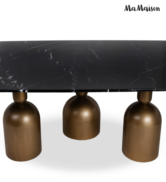 Masă de Dining Ringo 240x120x76 cm, Negru Auriu - MaMaison [3]
