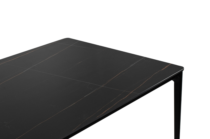 Masă de Dining Slim 140x80x73,5 cm, Marmură și Aluminiu Negru - King Home [4]