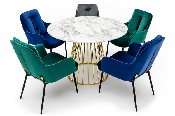 Masa design extravagant Filippa 110x110 cm, MDF imitatie marmura alba/structura metalica aurie, KH1201100128 - King [6]