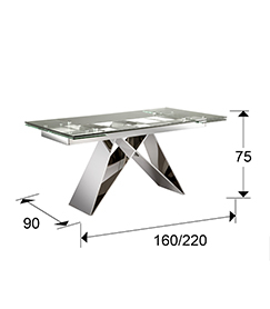 Masa dining lux extensibila Finha, 160/200x90 cm, baza metal, blat de sticla, 713016 - Schuller [2]