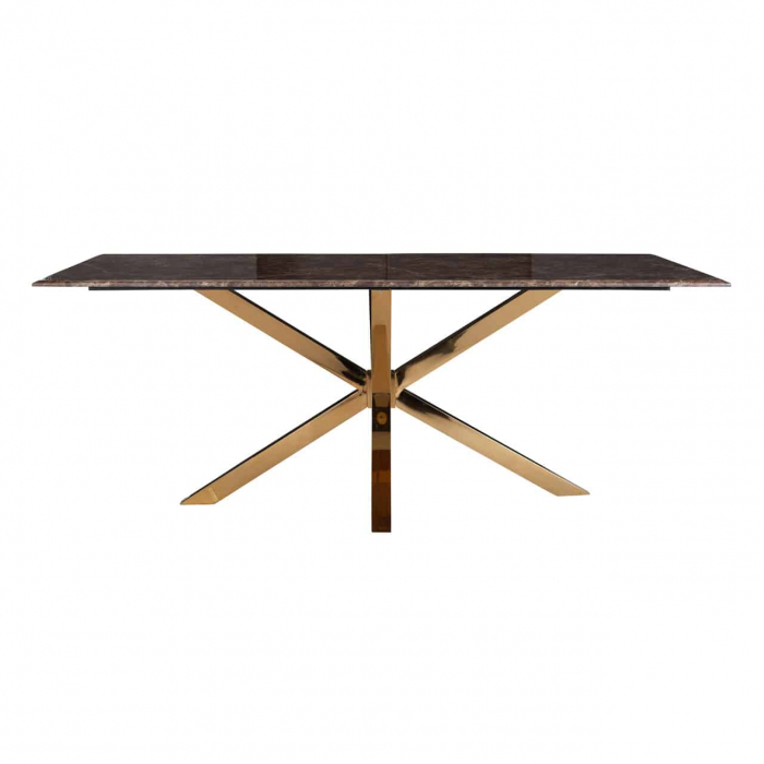 Masa dining lux Randi 200x100 cm baza aurie otel, blat imitatie marmura maro, 9453 - Richmond Interiors [4]