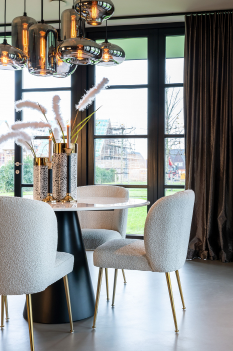 Masa dining lux rotunda Cimba, Ø 120 cm, blat marmura artificala, baza otel inoxidabil, 9915 - Richmond Interiors [5]