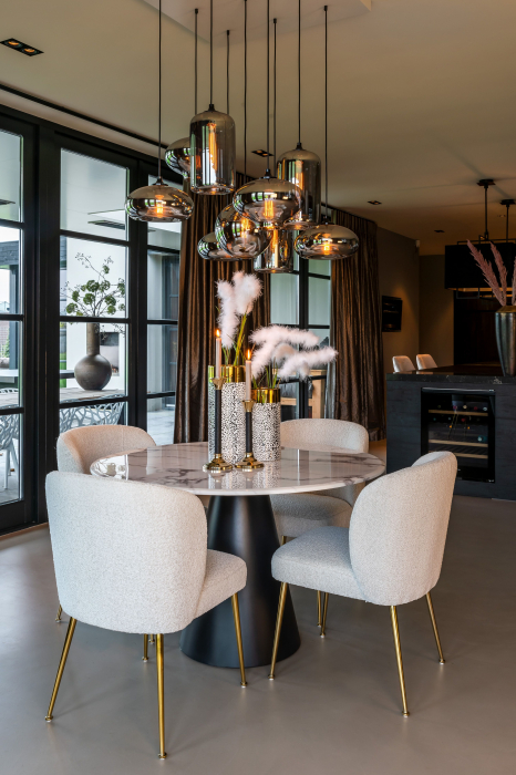 Masa dining lux rotunda Cimba, Ø 120 cm, blat marmura artificala, baza otel inoxidabil, 9915 - Richmond Interiors [8]