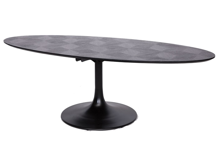 Masa dining neagra ovala lux Dora, 130/160 cm, din furnir stejar si metal, 7550 - Richmond Interiors [4]
