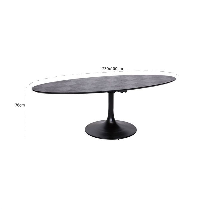Masa dining neagra ovala lux Dora, 130/160 cm, din furnir stejar si metal, 7550 - Richmond Interiors [5]