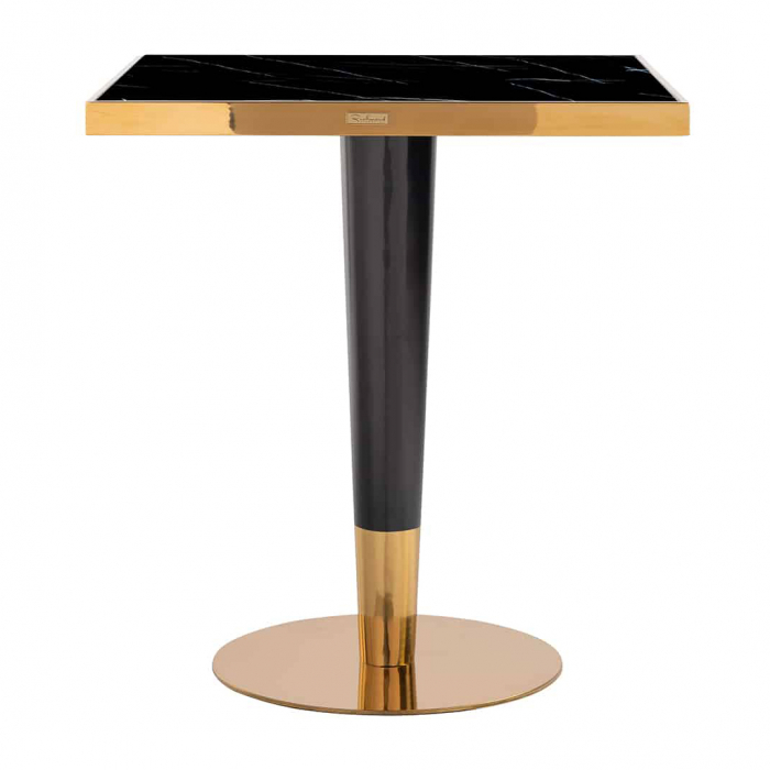 Masa dining patrata negru-auriu premium Rina, 70x70 cm, blat sticla, baza din otel inoxidabil, metal, 7222 - Richmond Interiors [2]