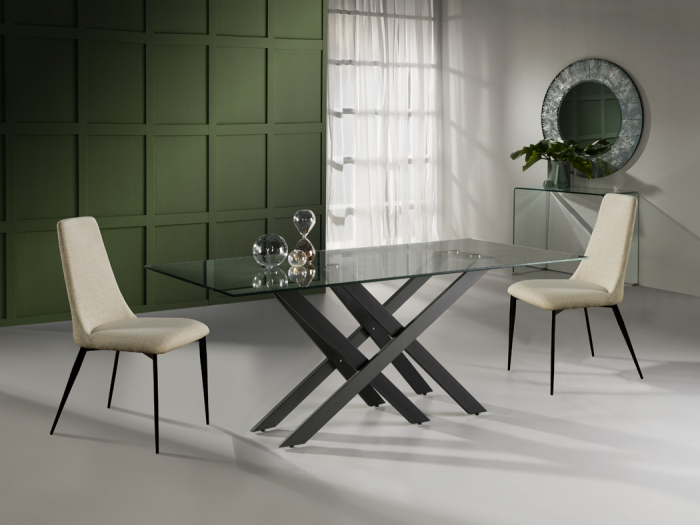 Masa dining premium Dona, 180x90 cm, baza metal, blat de sticla, 758022 - Schuller [4]