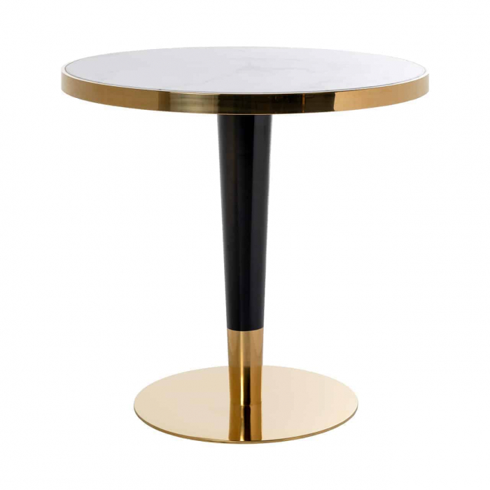 Masa dining rotunda alb-negru-auriu premium Rina, Ø 80 cm, blat marmura artificiala, baza din otel inoxidabil, metal, 7225 - Richmond Interiors [4]