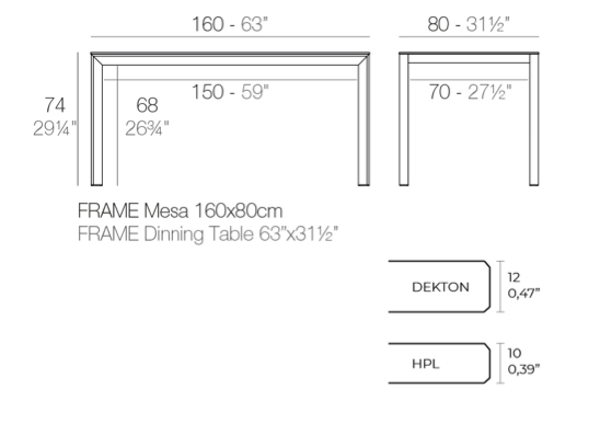 Masa exterior Frame 160x80x74 cm, blat HPL/DEKTON®, picioare aluminiu, 54236F BE W - Vondom [3]