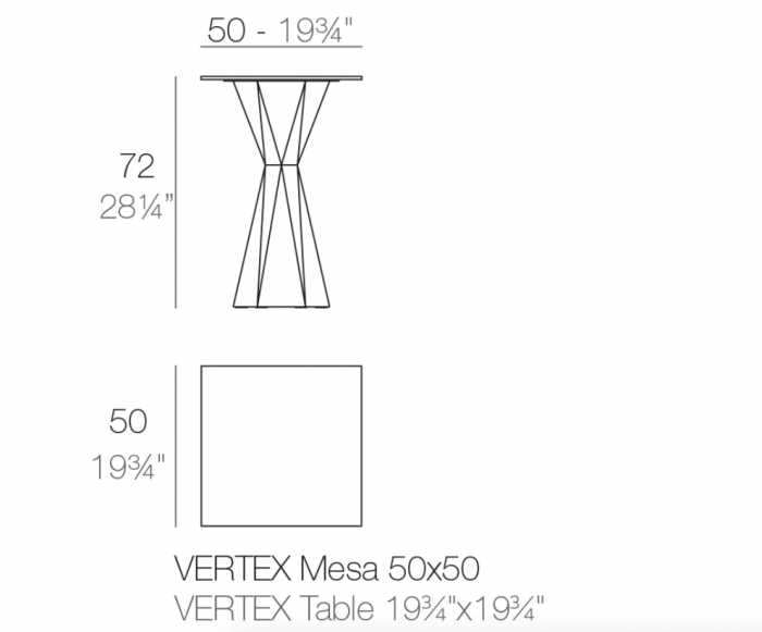 Masa exterior iluminare LED Vertex 50x50x72 cm picior polipropilena, blat HPL, 51017C - Vondom [2]