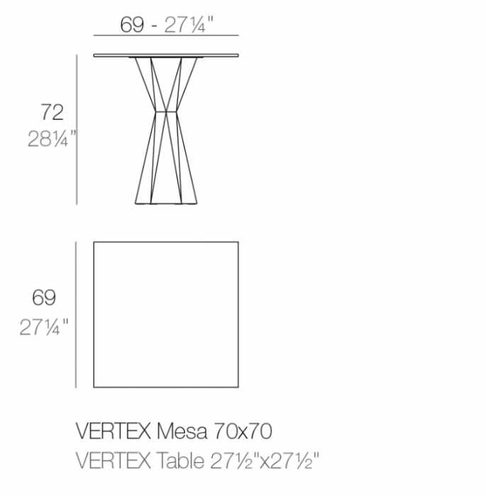 Masa exterior iluminare LED Vertex 69x69x72 cm picior polipropilena, blat HPL, 51009C - Vondom [2]