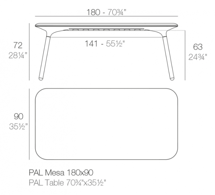 Masa exterior Pal 180x90x72 cm, rasina din polietilena, picioare lemn, design modern, 51029 - Vondom [2]