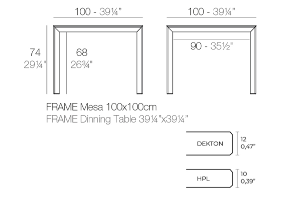 Masa exterior patrata Frame 100x100x74 cm, blat HPL/DEKTON®, picioare aluminiu, 54234F BE W - Vondom [3]
