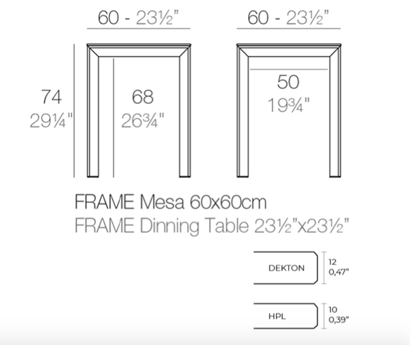 Masa exterior patrata Frame 60x60x74 cm, blat HPL/DEKTON®, picioare aluminiu, 54230F BE B - Vondom [3]